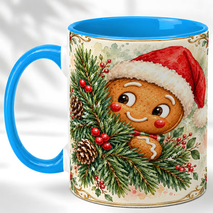 #pl[11oz|Blue] Watercolor Gingerbread Coffee Mug, Christmas Cookie Mug, Ceramic Cup