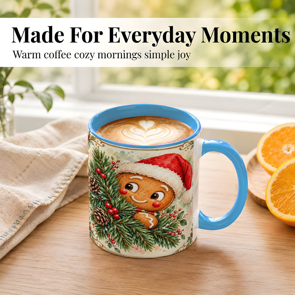 #pl[11oz|Blue] Watercolor Gingerbread Coffee Mug, Christmas Cookie Mug, Ceramic Cup