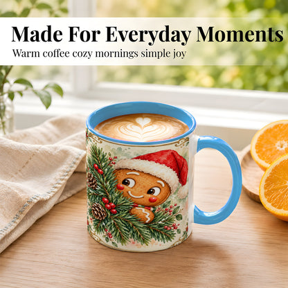 #pl[11oz|Blue] Watercolor Gingerbread Coffee Mug, Christmas Cookie Mug, Ceramic Cup