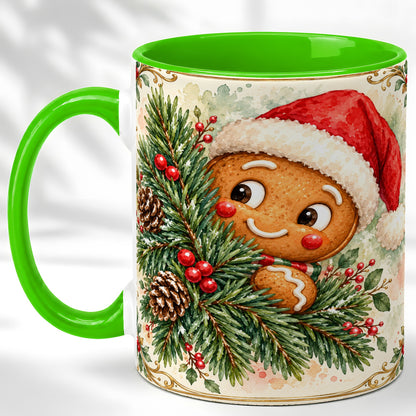 #pl[11oz|Green] Watercolor Gingerbread Coffee Mug, Christmas Cookie Mug, Ceramic Cup