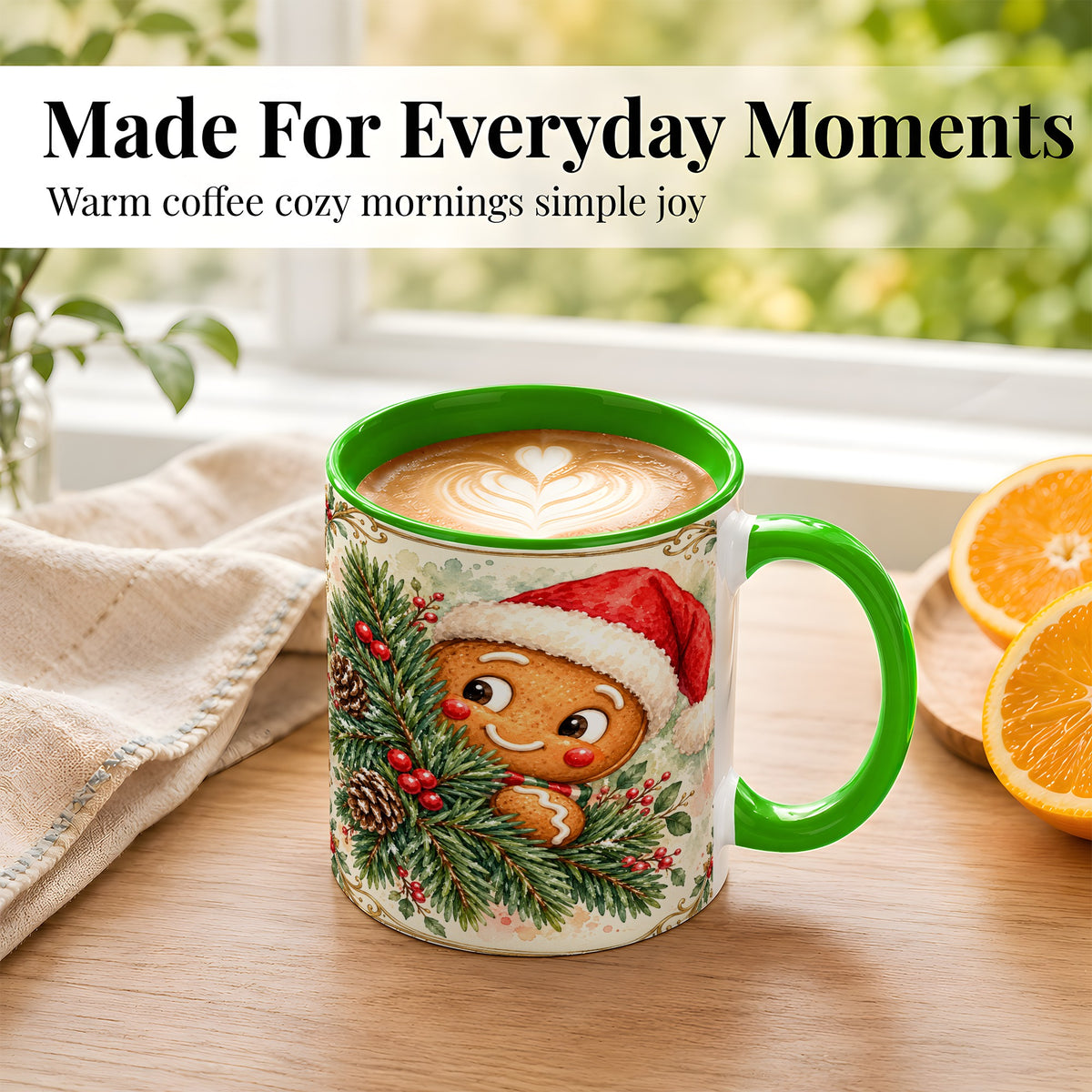 #pl[11oz|Green] Watercolor Gingerbread Coffee Mug, Christmas Cookie Mug, Ceramic Cup