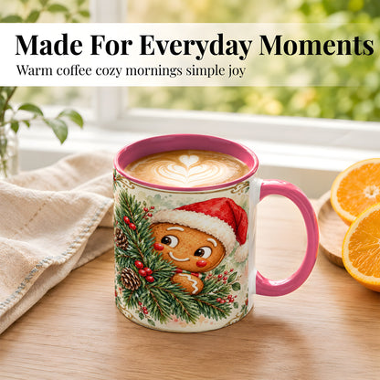#pl[11oz|Pink] Watercolor Gingerbread Coffee Mug, Christmas Cookie Mug, Ceramic Cup