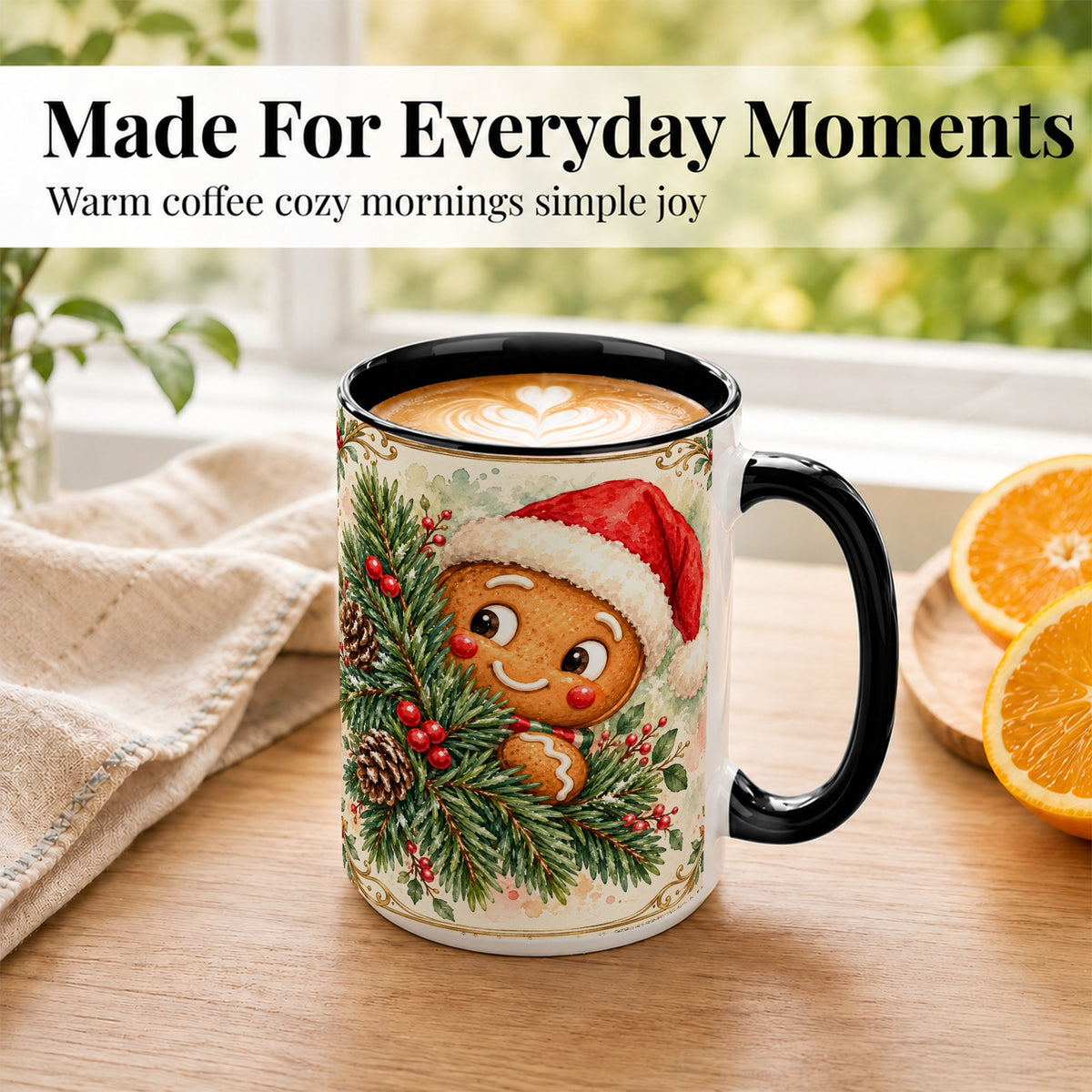 #pl[15oz|Black] Watercolor Gingerbread Coffee Mug, Christmas Cookie Mug, Ceramic Cup