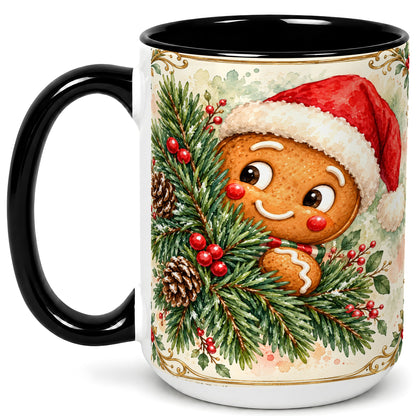 #pl[15oz|Black] Watercolor Gingerbread Coffee Mug, Christmas Cookie Mug, Ceramic Cup
