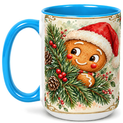 #pl[15oz|Blue] Watercolor Gingerbread Coffee Mug, Christmas Cookie Mug, Ceramic Cup