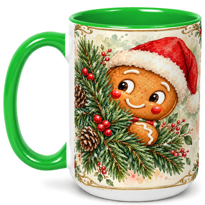 #pl[15oz|Green] Watercolor Gingerbread Coffee Mug, Christmas Cookie Mug, Ceramic Cup