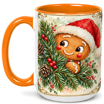 #pl[15oz|Orange] Watercolor Gingerbread Coffee Mug, Christmas Cookie Mug, Ceramic Cup