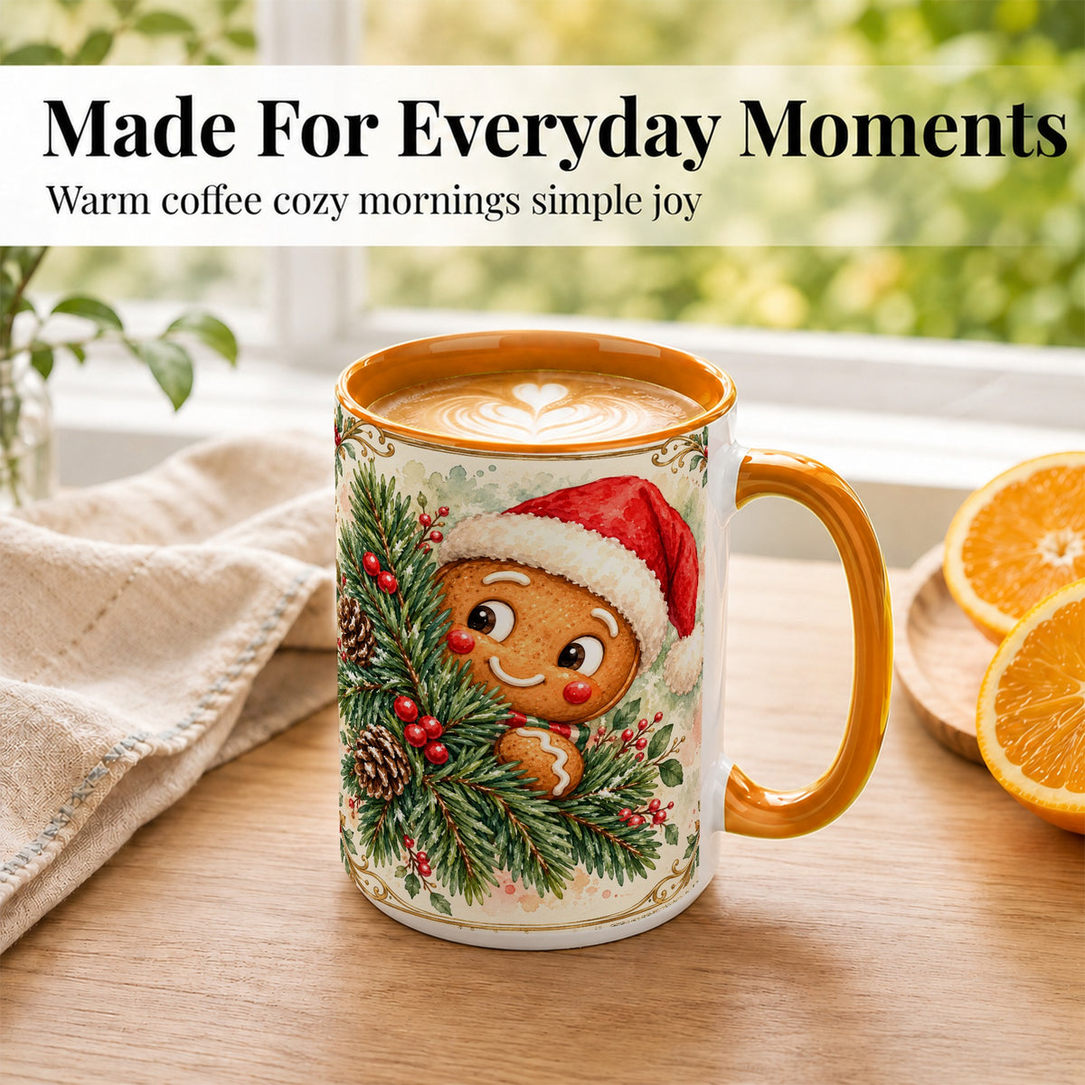 #pl[15oz|Orange] Watercolor Gingerbread Coffee Mug, Christmas Cookie Mug, Ceramic Cup