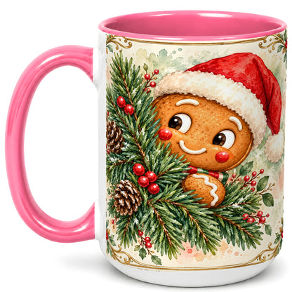 #pl[15oz|Pink] Watercolor Gingerbread Coffee Mug, Christmas Cookie Mug, Ceramic Cup