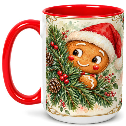 #pl[15oz|Red] Watercolor Gingerbread Coffee Mug, Christmas Cookie Mug, Ceramic Cup