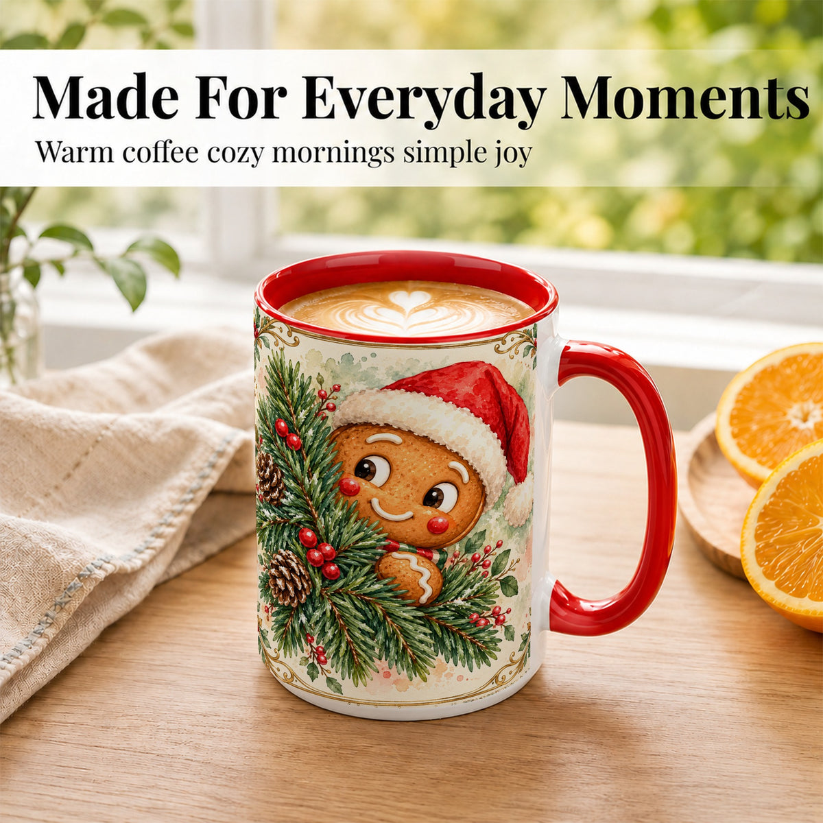 #pl[15oz|Red] Watercolor Gingerbread Coffee Mug, Christmas Cookie Mug, Ceramic Cup