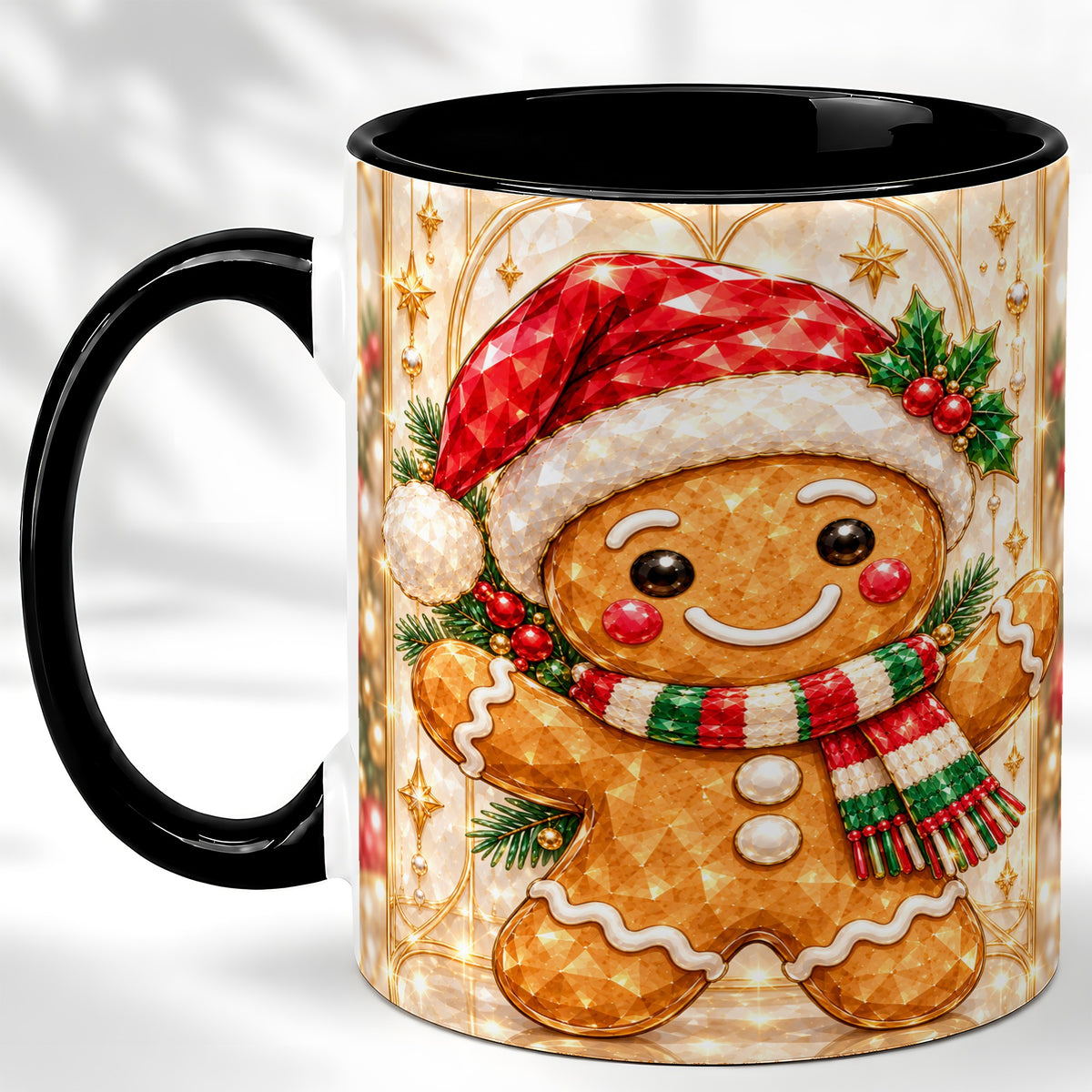 #pl[11oz|Black] Gemstone Gingerbread Coffee Mug, Christmas Cookie Mug, Ceramic Cup