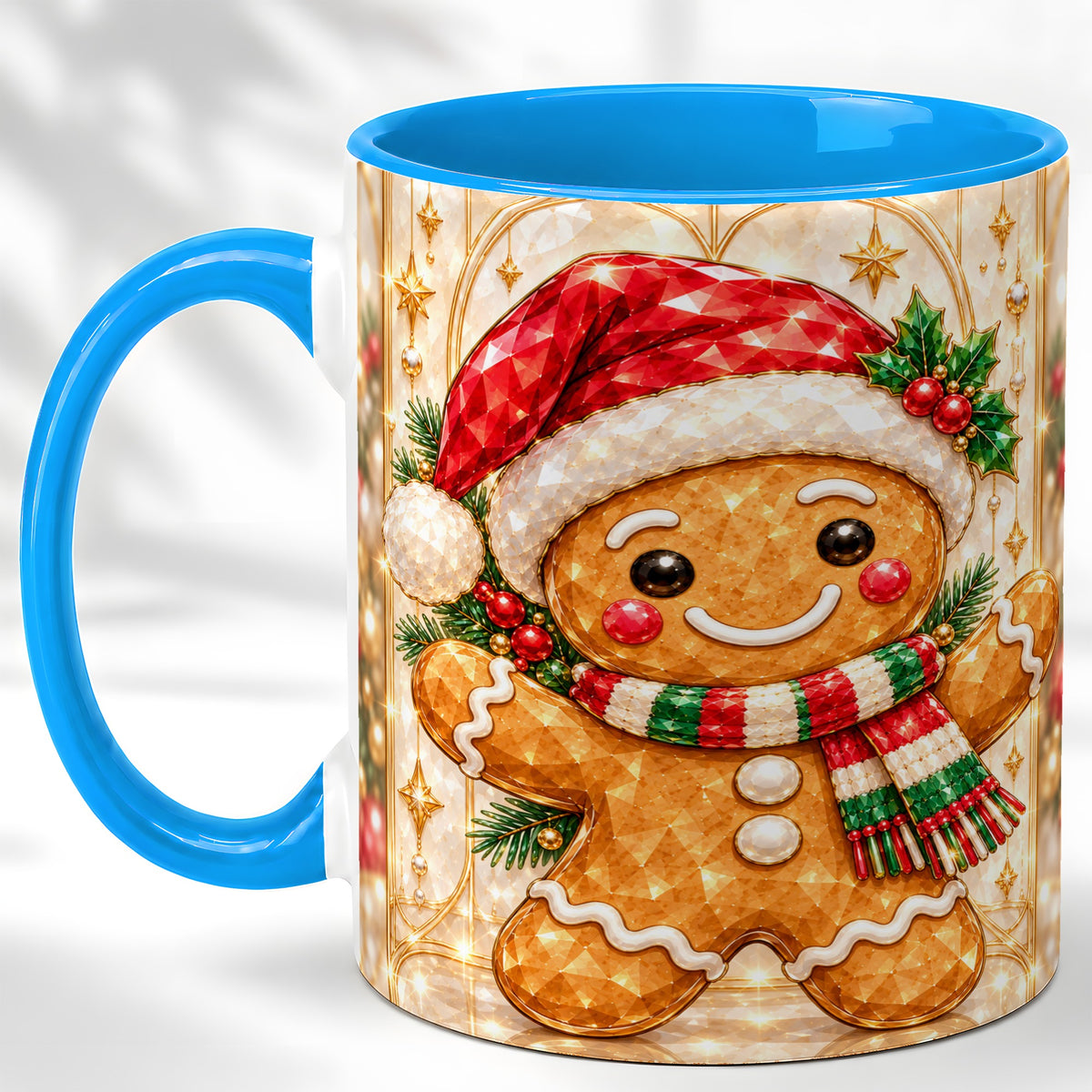 #pl[11oz|Blue] Gemstone Gingerbread Coffee Mug, Christmas Cookie Mug, Ceramic Cup
