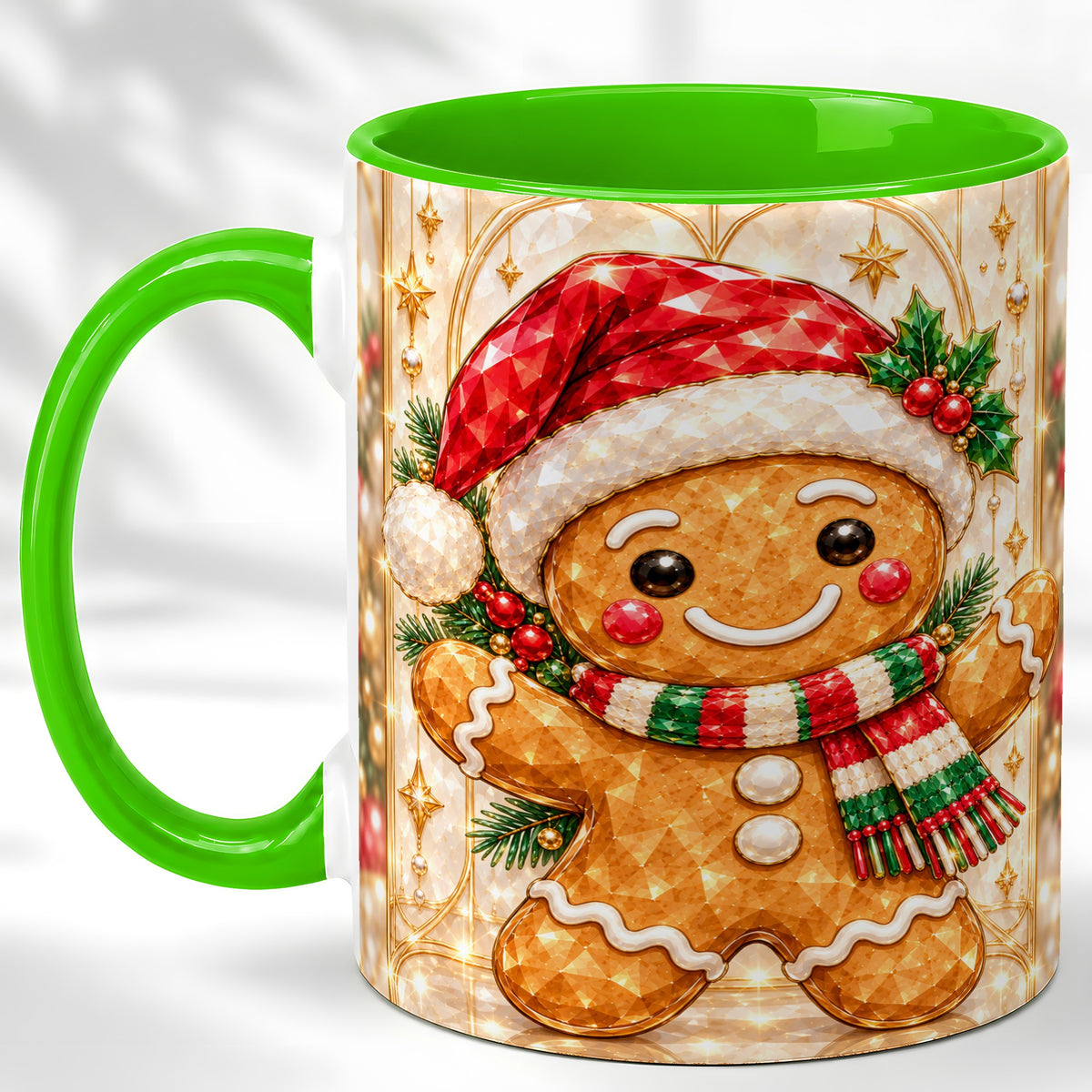 #pl[11oz|Green] Gemstone Gingerbread Coffee Mug, Christmas Cookie Mug, Ceramic Cup