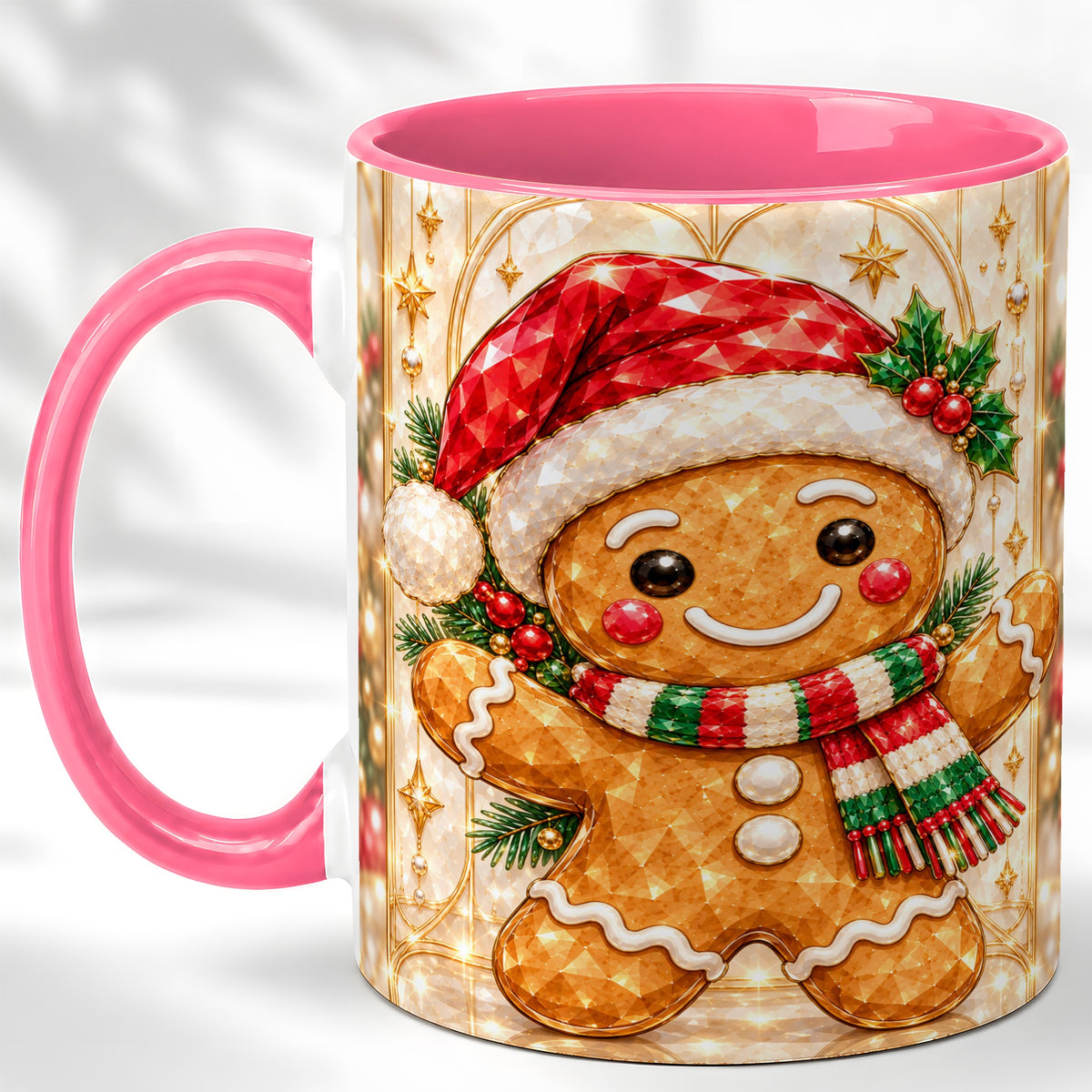 #pl[11oz|Pink] Gemstone Gingerbread Coffee Mug, Christmas Cookie Mug, Ceramic Cup