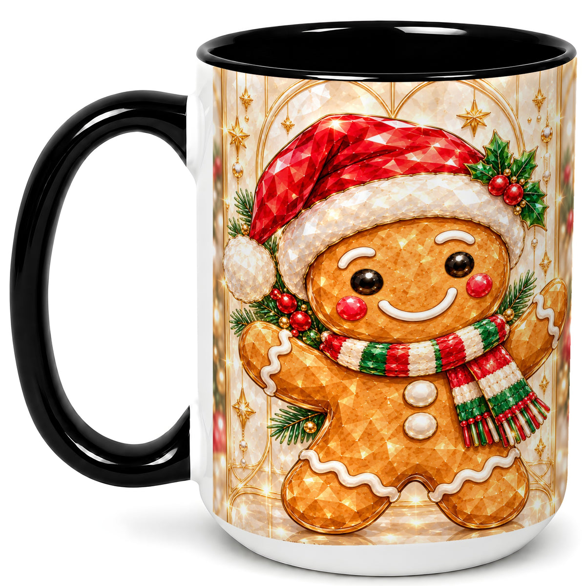 #pl[15oz|Black] Gemstone Gingerbread Coffee Mug, Christmas Cookie Mug, Ceramic Cup