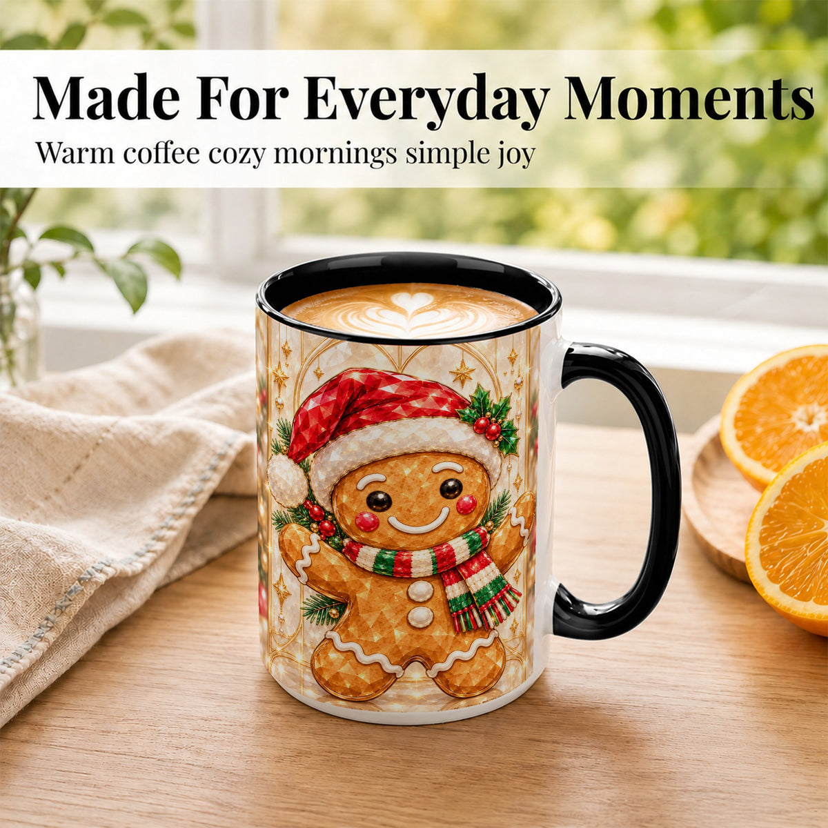 #pl[15oz|Black] Gemstone Gingerbread Coffee Mug, Christmas Cookie Mug, Ceramic Cup