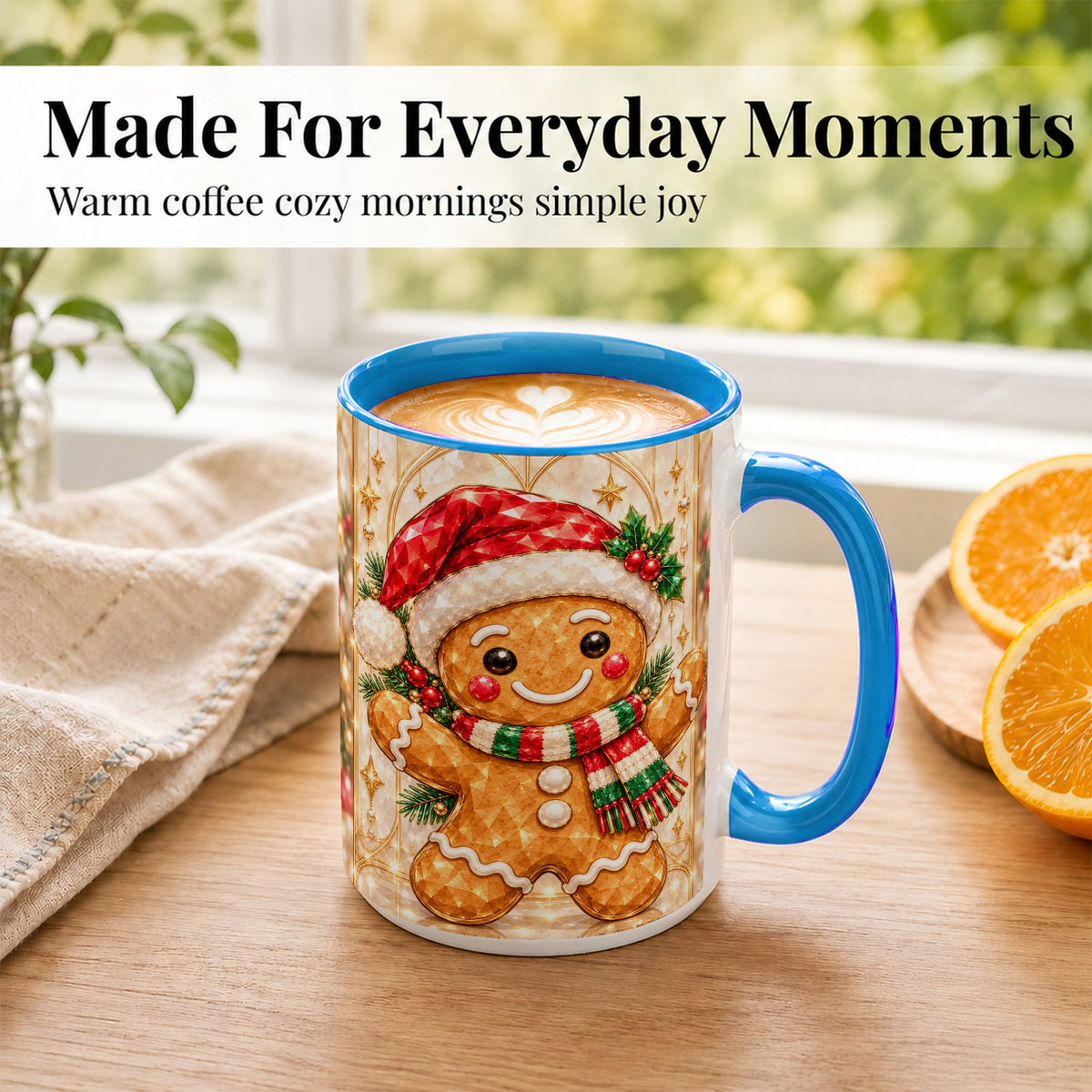 #pl[15oz|Blue] Gemstone Gingerbread Coffee Mug, Christmas Cookie Mug, Ceramic Cup