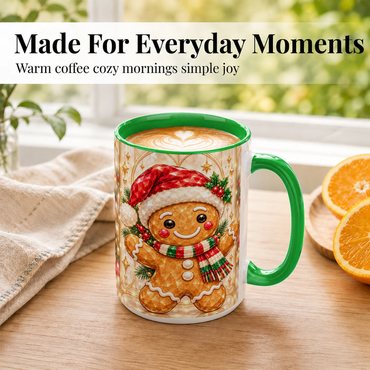 #pl[15oz|Green] Gemstone Gingerbread Coffee Mug, Christmas Cookie Mug, Ceramic Cup