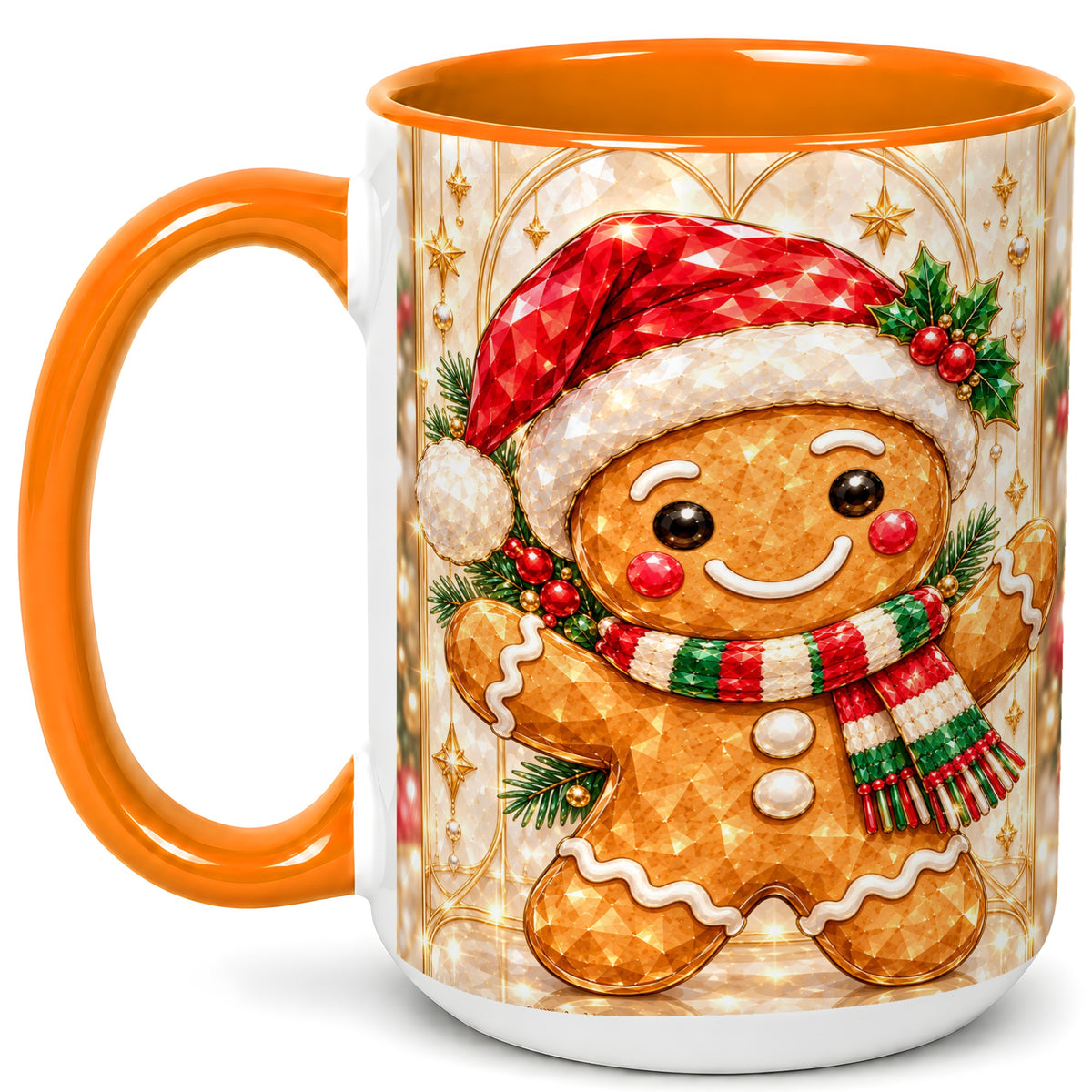#pl[15oz|Orange] Gemstone Gingerbread Coffee Mug, Christmas Cookie Mug, Ceramic Cup