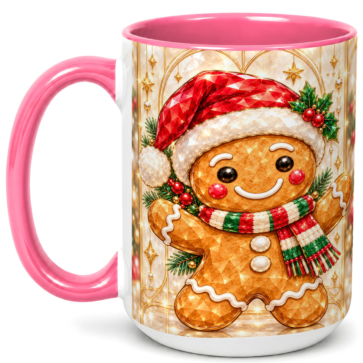 #pl[15oz|Pink] Gemstone Gingerbread Coffee Mug, Christmas Cookie Mug, Ceramic Cup