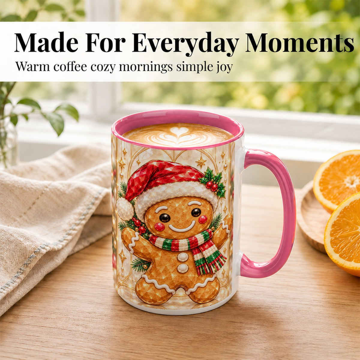 #pl[15oz|Pink] Gemstone Gingerbread Coffee Mug, Christmas Cookie Mug, Ceramic Cup