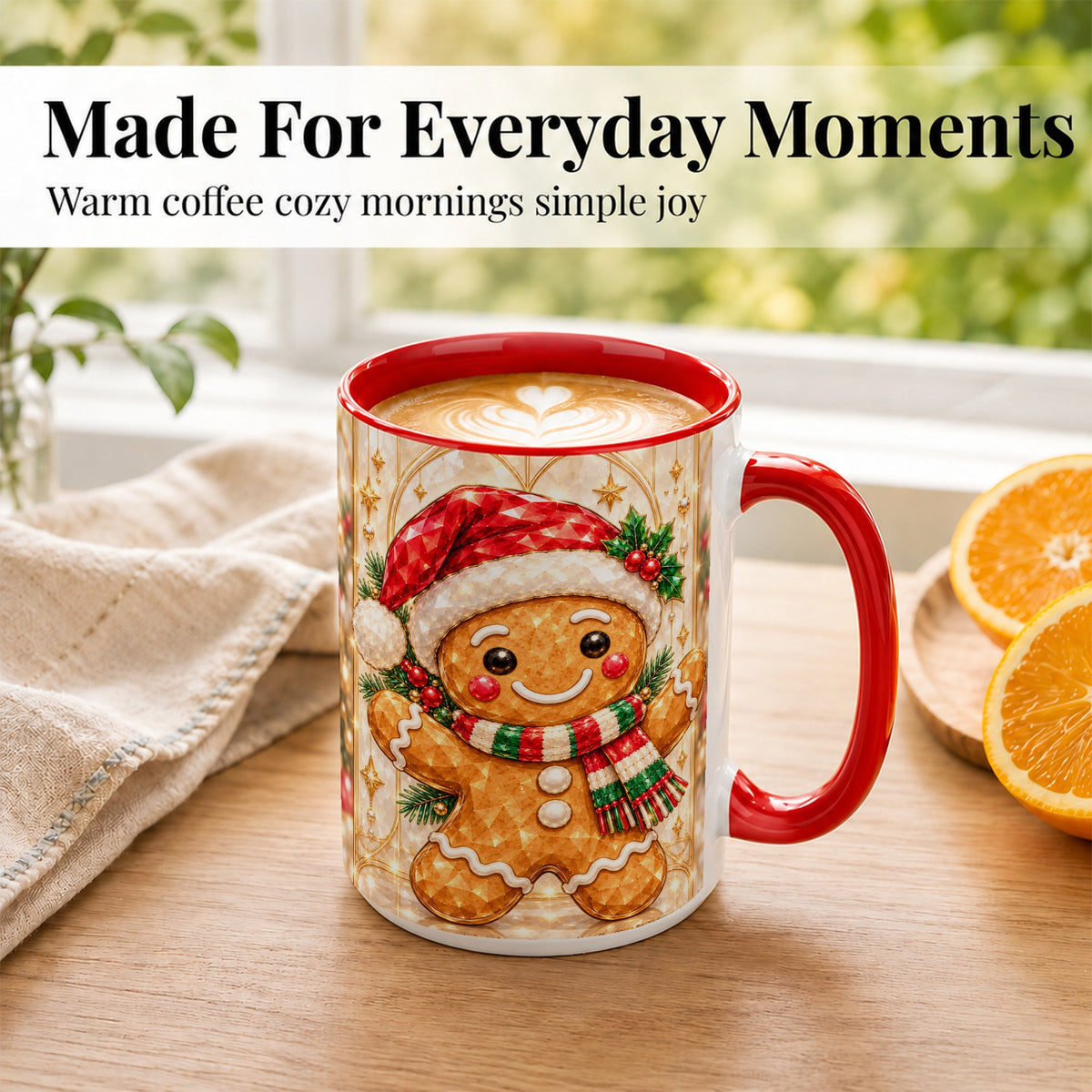 #pl[15oz|Red] Gemstone Gingerbread Coffee Mug, Christmas Cookie Mug, Ceramic Cup