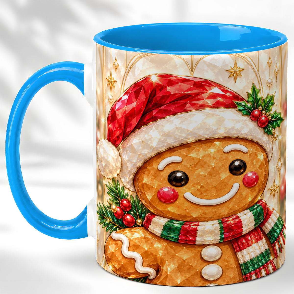#pl[11oz|Blue] Gingerbread Scarf Coffee Mug, Christmas Cookie Mug, Ceramic Cup