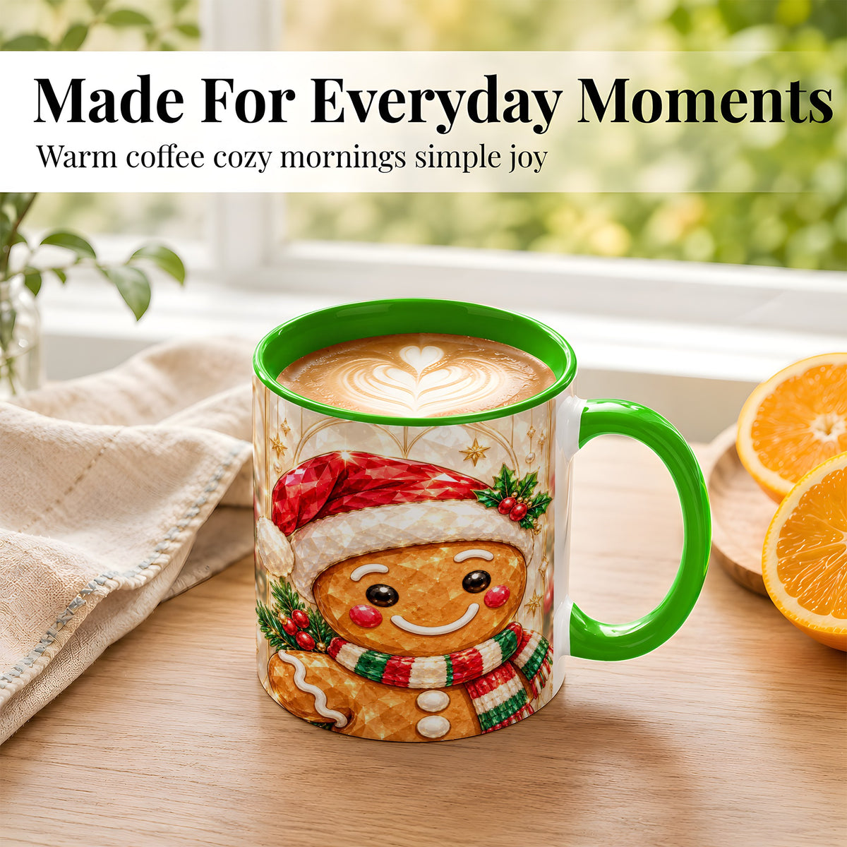 #pl[11oz|Green] Gingerbread Scarf Coffee Mug, Christmas Cookie Mug, Ceramic Cup