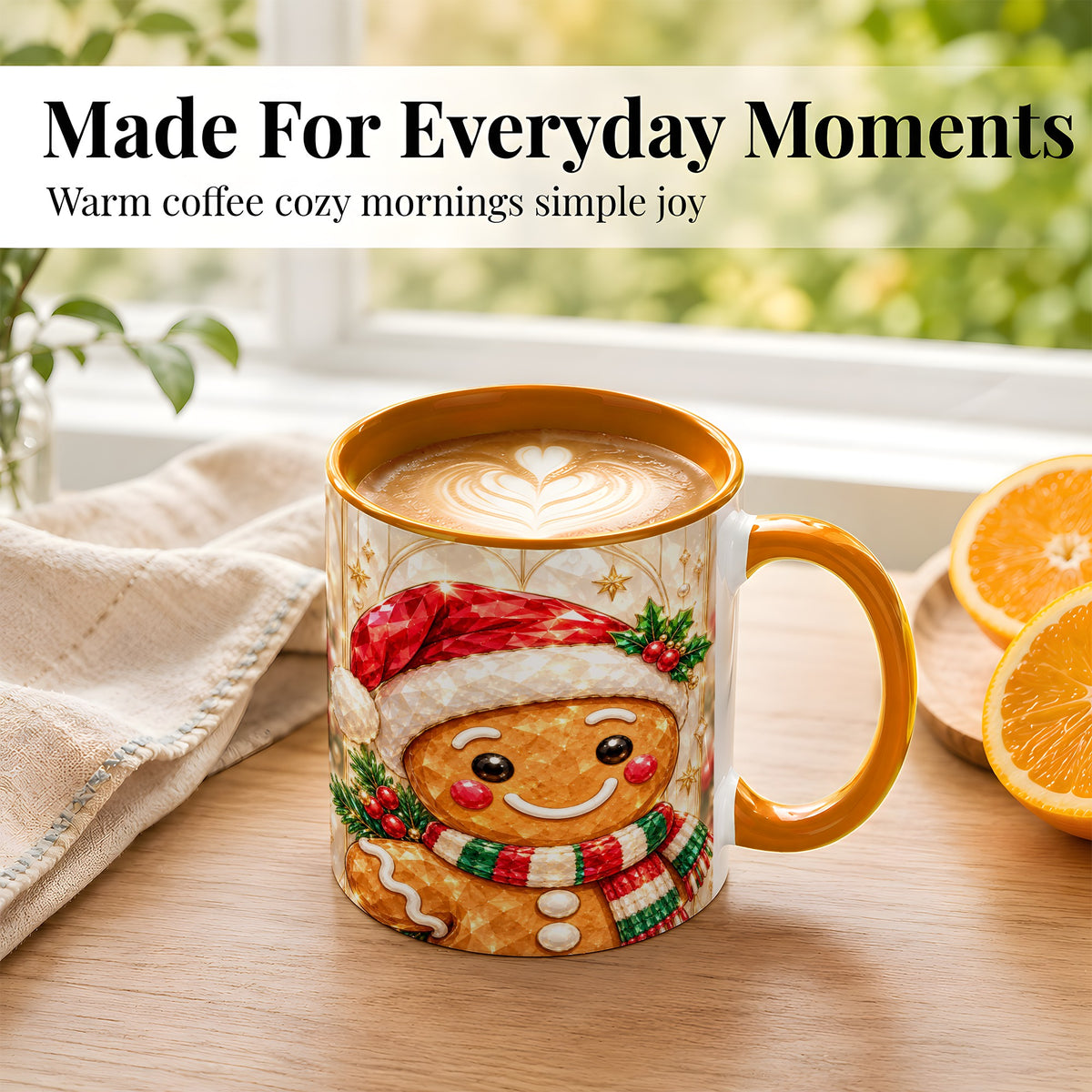 #pl[11oz|Orange] Gingerbread Scarf Coffee Mug, Christmas Cookie Mug, Ceramic Cup