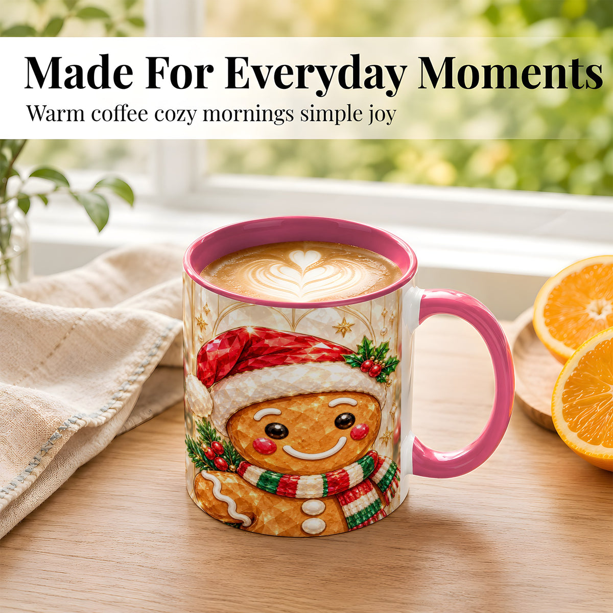#pl[11oz|Pink] Gingerbread Scarf Coffee Mug, Christmas Cookie Mug, Ceramic Cup