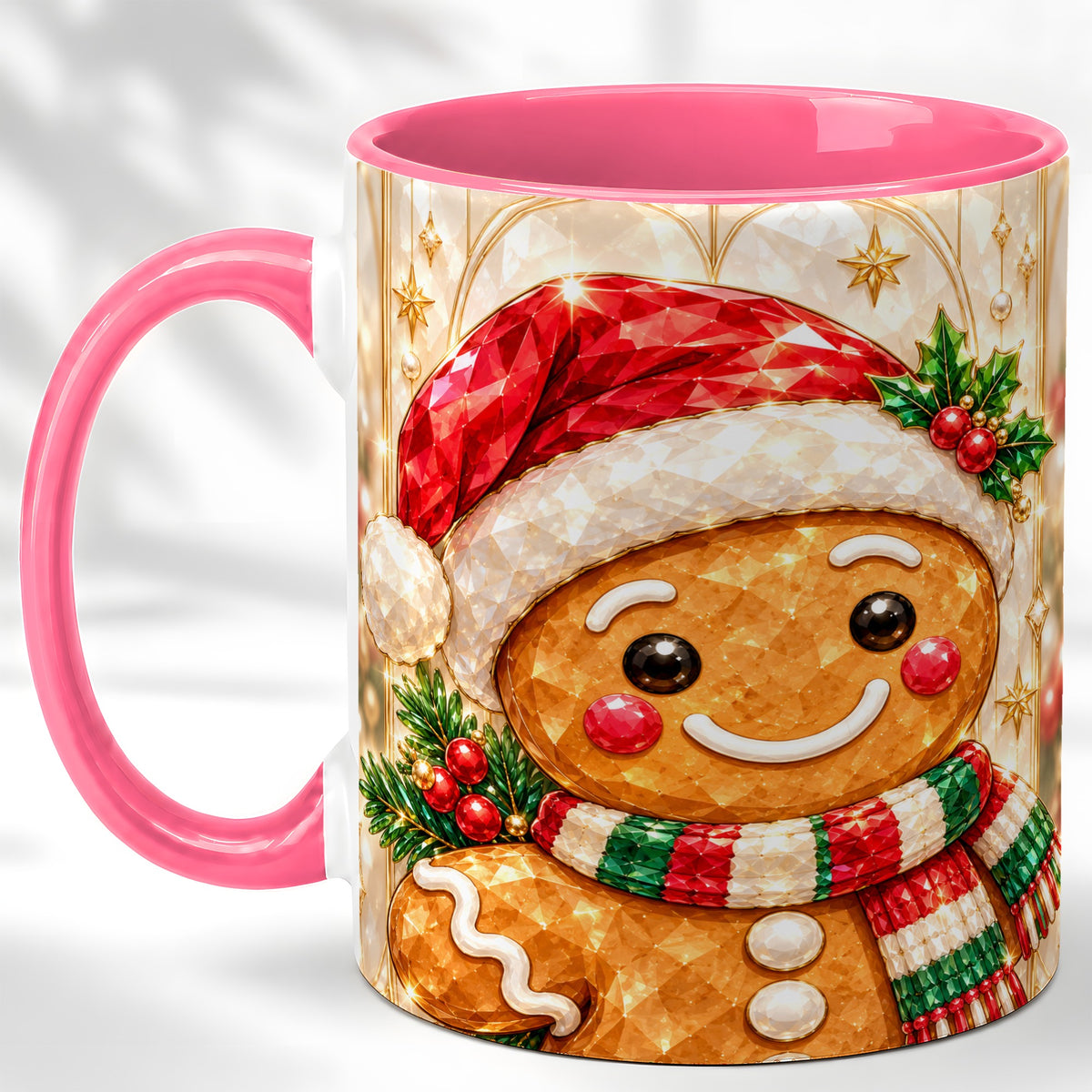 #pl[11oz|Pink] Gingerbread Scarf Coffee Mug, Christmas Cookie Mug, Ceramic Cup