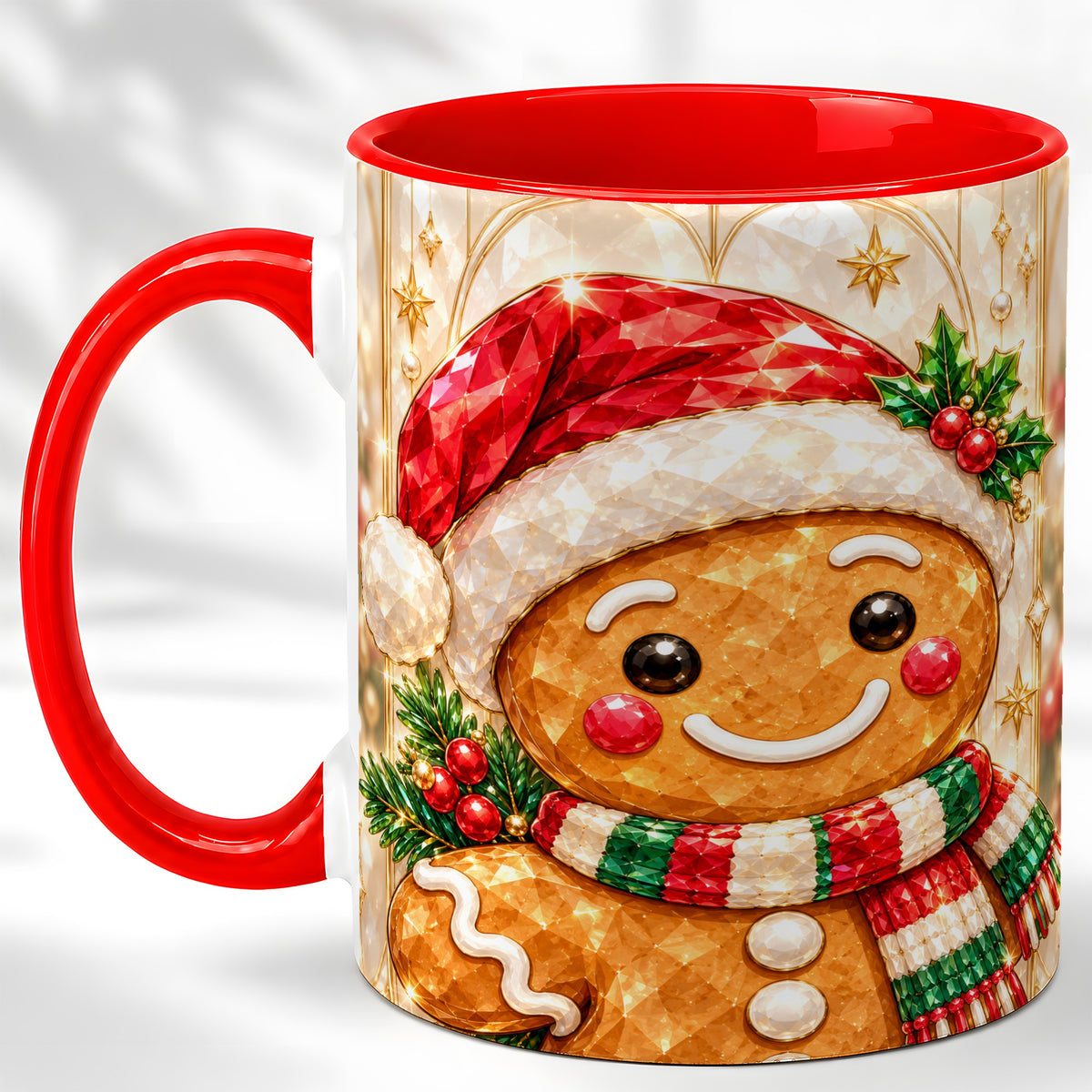 Gingerbread Scarf Coffee Mug, Christmas Cookie Mug, Ceramic Cup