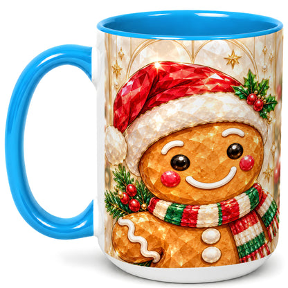 #pl[15oz|Blue] Gingerbread Scarf Coffee Mug, Christmas Cookie Mug, Ceramic Cup