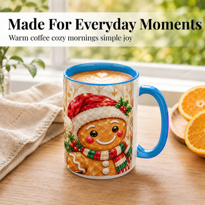 #pl[15oz|Blue] Gingerbread Scarf Coffee Mug, Christmas Cookie Mug, Ceramic Cup