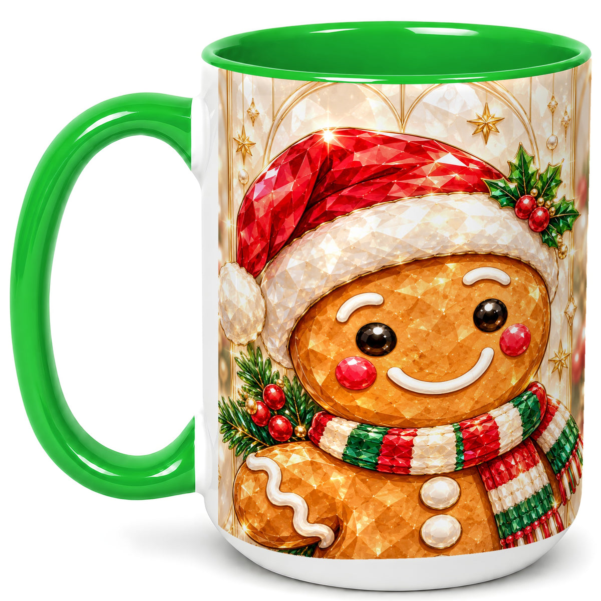 #pl[15oz|Green] Gingerbread Scarf Coffee Mug, Christmas Cookie Mug, Ceramic Cup