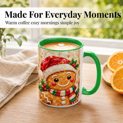 #pl[15oz|Green] Gingerbread Scarf Coffee Mug, Christmas Cookie Mug, Ceramic Cup