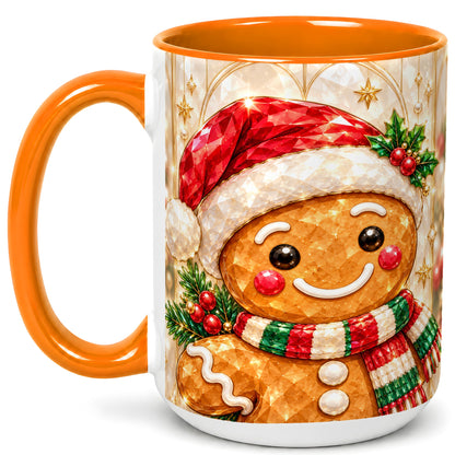 #pl[15oz|Orange] Gingerbread Scarf Coffee Mug, Christmas Cookie Mug, Ceramic Cup