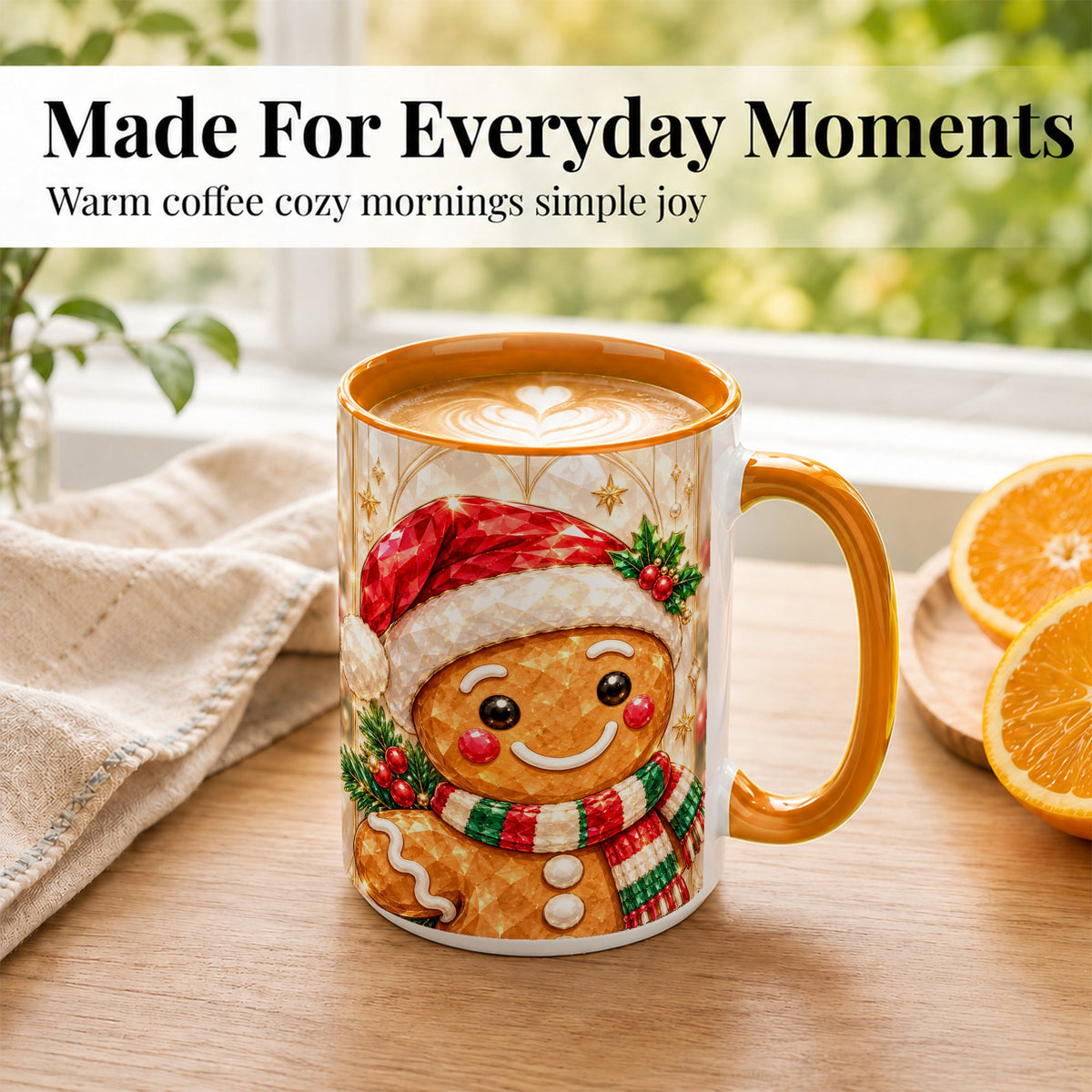 #pl[15oz|Orange] Gingerbread Scarf Coffee Mug, Christmas Cookie Mug, Ceramic Cup