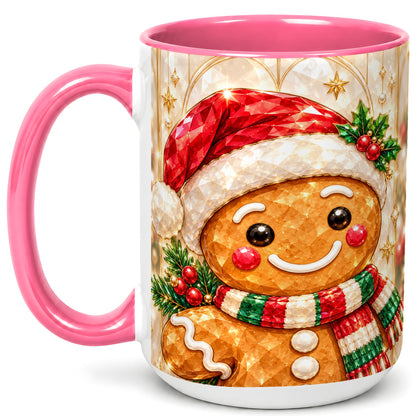 #pl[15oz|Pink] Gingerbread Scarf Coffee Mug, Christmas Cookie Mug, Ceramic Cup