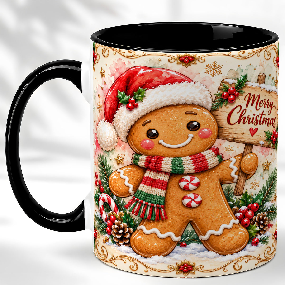 #pl[11oz|Black] Gingerbread Christmas Coffee Mug, Holiday Cookie Mug, Ceramic Cup