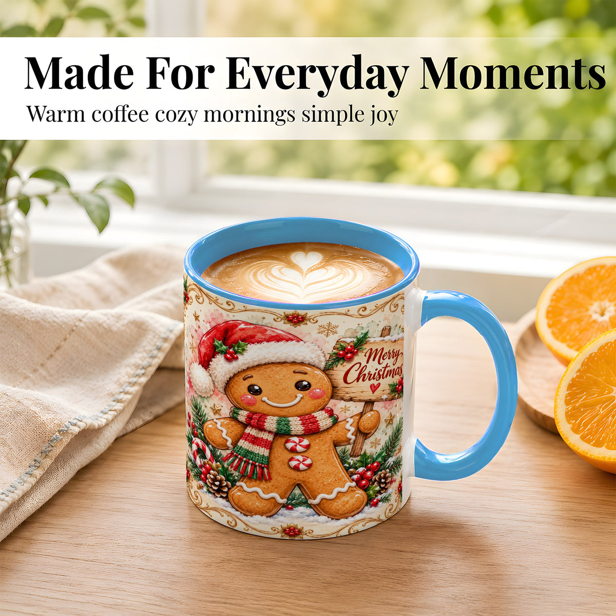 #pl[11oz|Blue] Gingerbread Christmas Coffee Mug, Holiday Cookie Mug, Ceramic Cup