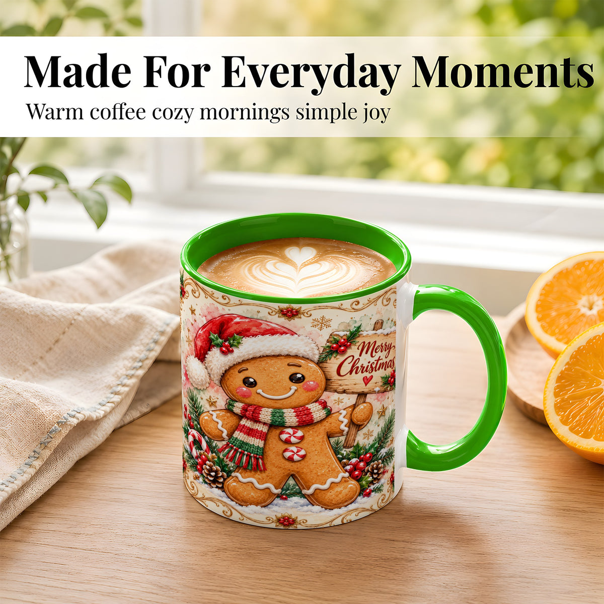 #pl[11oz|Green] Gingerbread Christmas Coffee Mug, Holiday Cookie Mug, Ceramic Cup