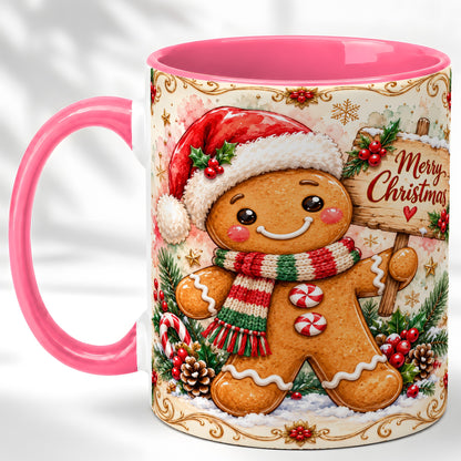 #pl[11oz|Pink] Gingerbread Christmas Coffee Mug, Holiday Cookie Mug, Ceramic Cup