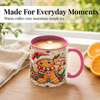 #pl[11oz|Pink] Gingerbread Christmas Coffee Mug, Holiday Cookie Mug, Ceramic Cup