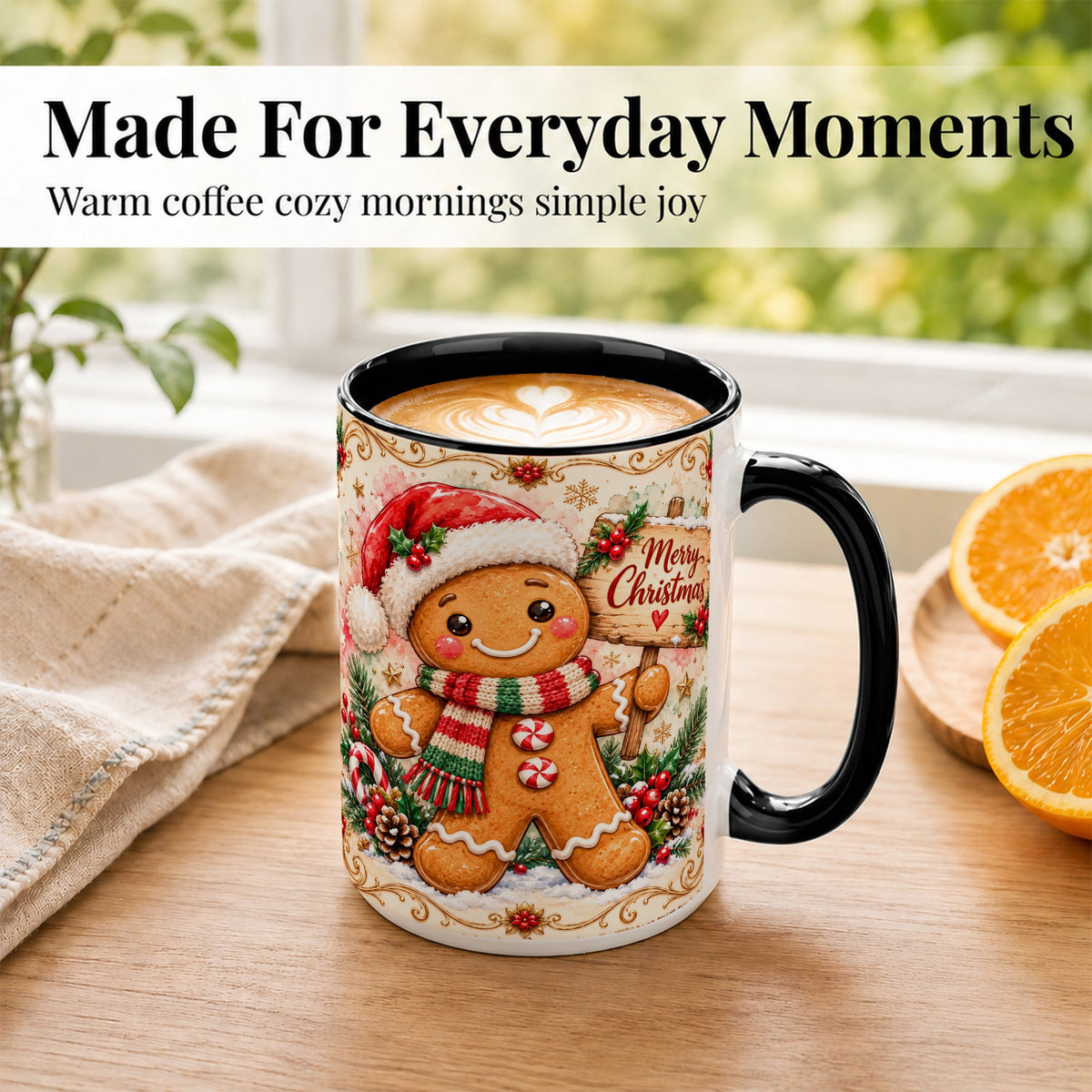 #pl[15oz|Black] Gingerbread Christmas Coffee Mug, Holiday Cookie Mug, Ceramic Cup