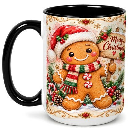 #pl[15oz|Black] Gingerbread Christmas Coffee Mug, Holiday Cookie Mug, Ceramic Cup