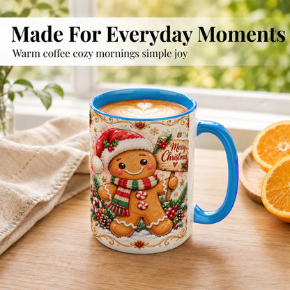 #pl[15oz|Blue] Gingerbread Christmas Coffee Mug, Holiday Cookie Mug, Ceramic Cup