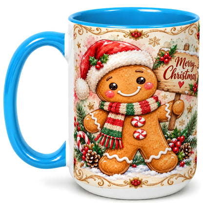 #pl[15oz|Blue] Gingerbread Christmas Coffee Mug, Holiday Cookie Mug, Ceramic Cup