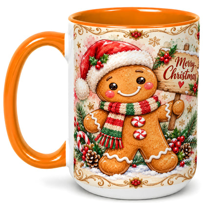 #pl[15oz|Orange] Gingerbread Christmas Coffee Mug, Holiday Cookie Mug, Ceramic Cup